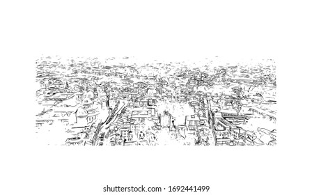Building view with landmark of Padua is a city in Northern Italy’s Veneto region. Hand drawn sketch illustration in vector.