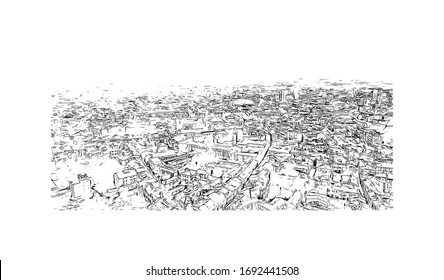 Building view with landmark of Padua is a city in Northern Italy’s Veneto region. Hand drawn sketch illustration in vector.