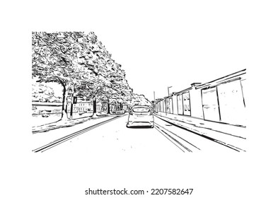 Building view with landmark of Padua is the 
city in Italy. Hand drawn sketch illustration in vector.