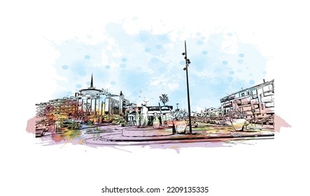 Building view with landmark of Palavas les Flots is the 
commune in France. Hand drawn sketch illustration in vector.