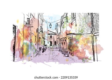 Building view with landmark of Palavas les Flots is the 
commune in France. Hand drawn sketch illustration in vector.