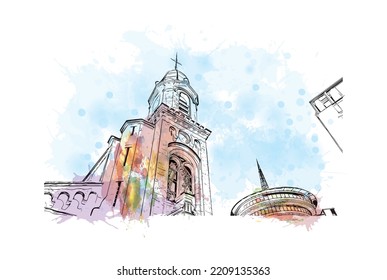 Building view with landmark of Palavas les Flots is the 
commune in France. Hand drawn sketch illustration in vector.