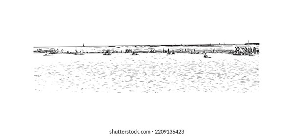 Building view with landmark of Palavas les Flots is the 
commune in France. Hand drawn sketch illustration in vector.