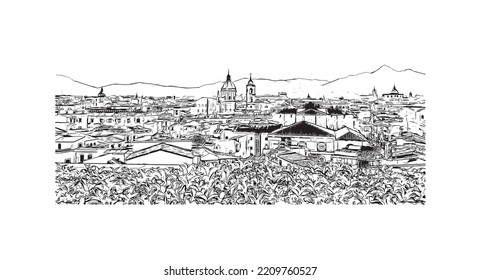 Building view with landmark of Palermo is the 
city in Italy. Hand drawn sketch illustration in vector.