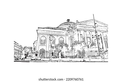 Building view with landmark of Palermo is the 
city in Italy. Hand drawn sketch illustration in vector.