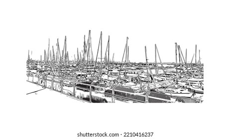 Building view with landmark of Palma is the 
city in Spain. Hand drawn sketch illustration in vector.