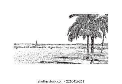 Building view with landmark of Palma is the 
city in Spain. Hand drawn sketch illustration in vector.