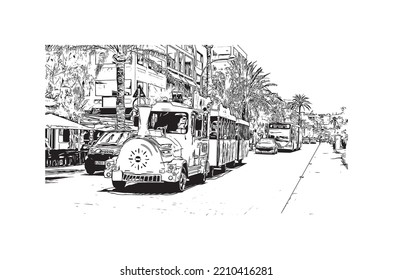 Building view with landmark of Palma is the 
city in Spain. Hand drawn sketch illustration in vector.