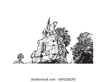 Building view with landmark of Palma is a resort city and capital of the Spanish island of Mallorca (Majorca), in the western Mediterranean. Hand drawn sketch illustration in vector.