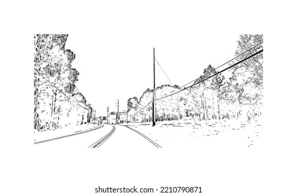 Building view with landmark of Palmetto is the
city in  Florida. Hand drawn sketch illustration in vector.