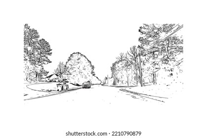 Building view with landmark of Palmetto is the
city in  Florida. Hand drawn sketch illustration in vector.