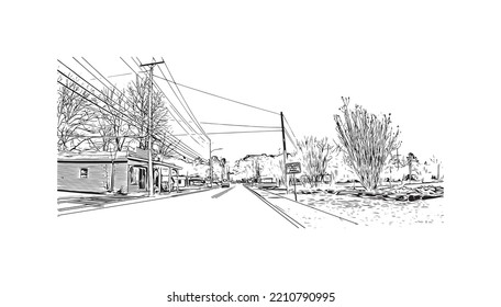 Building view with landmark of Palmetto is the
city in  Florida. Hand drawn sketch illustration in vector.