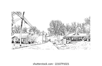 Building view with landmark of Palmetto is the
city in  Florida. Hand drawn sketch illustration in vector.