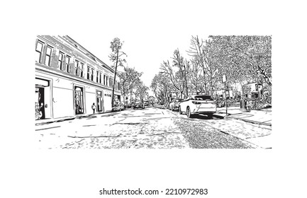 Building view with landmark of Palo Alto is a city in California. Hand drawn sketch illustration in vector.