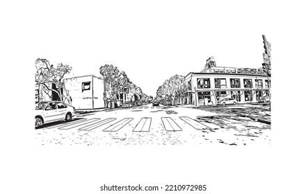 Building view with landmark of Palo Alto is a city in California. Hand drawn sketch illustration in vector.