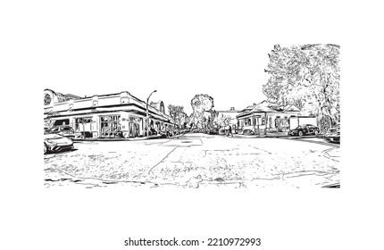 Building view with landmark of Palo Alto is a city in California. Hand drawn sketch illustration in vector.