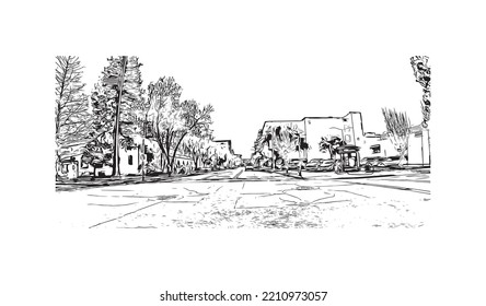 Building view with landmark of Palo Alto is a city in California. Hand drawn sketch illustration in vector.