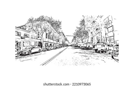 Building view with landmark of Palo Alto is a city in California. Hand drawn sketch illustration in vector.