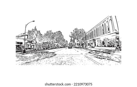 Building view with landmark of Palo Alto is a city in California. Hand drawn sketch illustration in vector.