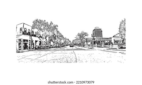 Building view with landmark of Palo Alto is a city in California. Hand drawn sketch illustration in vector.