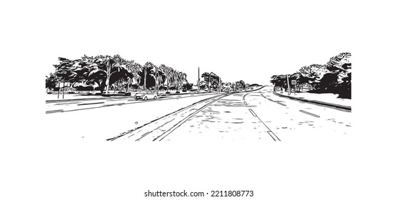 Building view with landmark of Panama City is the 
capital of Panama.
Hand drawn sketch illustration in vector.