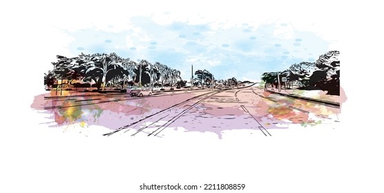 Building view with landmark of Panama City is the 
capital of Panama.
Watercolor splash with hand drawn sketch illustration in vector.