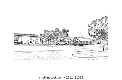 Building view with landmark of Panama is the 
country in Central America. Hand drawn sketch illustration in vector.