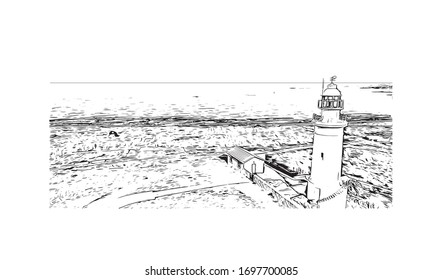 Building view with landmark of Paphos is a city on the southwest coast of the Mediterranean island of Cyprus. Hand drawn sketch illustration in vector.