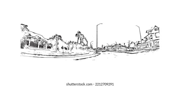 Building view with landmark of Paramaribo is the capital city in Suriname. Hand drawn sketch illustration in vector.