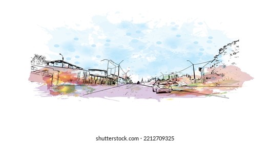 Die Stadt Suriname ist die Hauptstadt von Suriname. Aquarellspritzer mit handgezeichneter Skizzengrafik in Vektorgrafik.