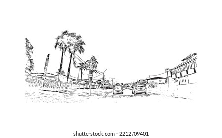 Construir vistas con un punto de referencia de Paramaribo es la capital de Surinam. Dibujo a mano de ilustración de esbozo en vector.