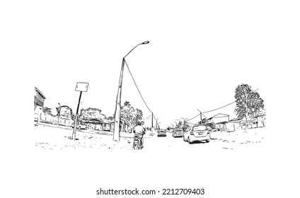 Die Stadt Suriname ist die Hauptstadt von Suriname. Handgezeichnete Skizzengrafik in Vektorgrafik.