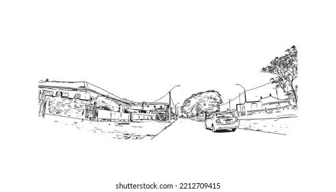 Building view with landmark of Paramaribo is the capital city in Suriname. Hand drawn sketch illustration in vector.