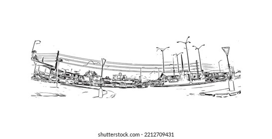 Die Stadt Suriname ist die Hauptstadt von Suriname. Handgezeichnete Skizzengrafik in Vektorgrafik.