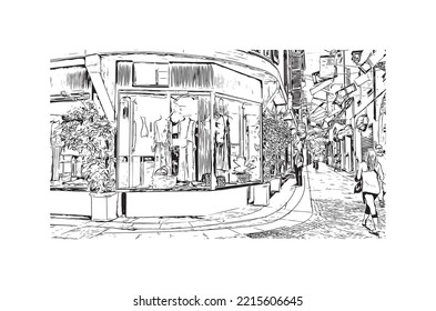 Building view with landmark of Parma is the 
city in Italy. Hand drawn sketch illustration in vector.