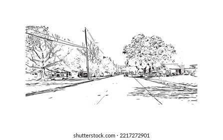 Building view with landmark of Pasadena is a city in California. Hand drawn sketch illustration in vector.