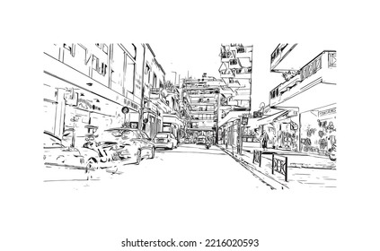 Building view with landmark of Patras is the 
city in Greece. Hand  drawn sketch illustration in vector.