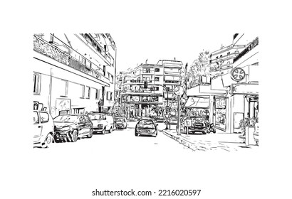 Building view with landmark of Patras is the 
city in Greece. Hand  drawn sketch illustration in vector.