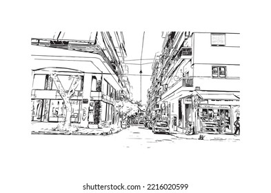 Building view with landmark of Patras is the 
city in Greece. Hand  drawn sketch illustration in vector.