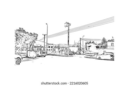 Building view with landmark of Patras is the 
city in Greece. Hand  drawn sketch illustration in vector.