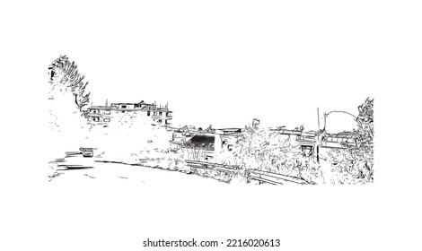 Building view with landmark of Patras is the 
city in Greece. Hand  drawn sketch illustration in vector.