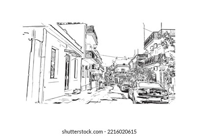 Building view with landmark of Patras is the 
city in Greece. Hand  drawn sketch illustration in vector.