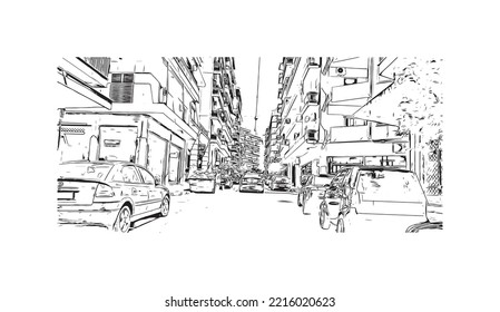 Building view with landmark of Patras is the 
city in Greece. Hand  drawn sketch illustration in vector.