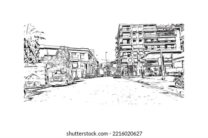 Building view with landmark of Patras is the 
city in Greece. Hand  drawn sketch illustration in vector.