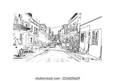 Building view with landmark of Patras is the 
city in Greece. Hand  drawn sketch illustration in vector.