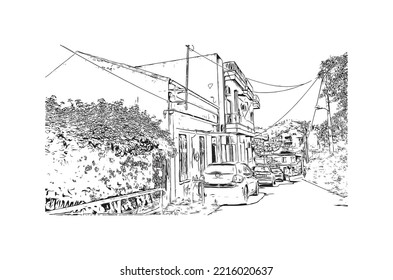 Building view with landmark of Patras is the 
city in Greece. Hand  drawn sketch illustration in vector.