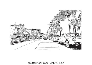 Building view with landmark of Pattaya City is the 
city in Thailand. Hand drawn sketch illustration in vector.