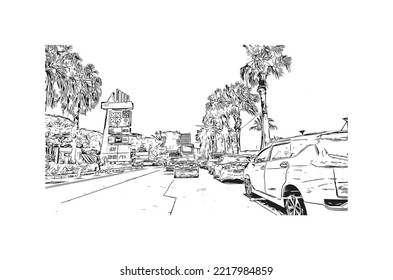 Building view with landmark of Pattaya City is the 
city in Thailand. Hand drawn sketch illustration in vector.
