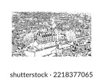 Building view with landmark of Pau is a city in southwestern France. Hand drawn sketch illustration in vector.
