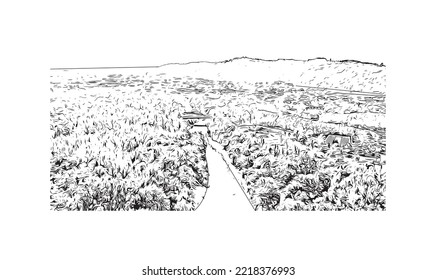 Die Stadt Pau ist eine Stadt im Südwesten Frankreichs. Handgezeichnete Skizzengrafik in Vektorgrafik.